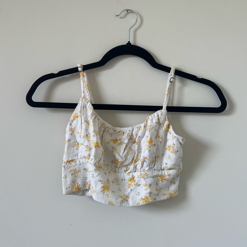 Aeropostale XS Floral White and Yellow Crop Top